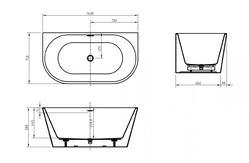 Акриловая ванна пристенная белая 140x75см Belbagno BB710-1400-750