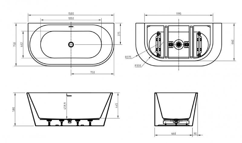 Акриловая ванна пристенная белая 150x75см Belbagno BB710-1500-750