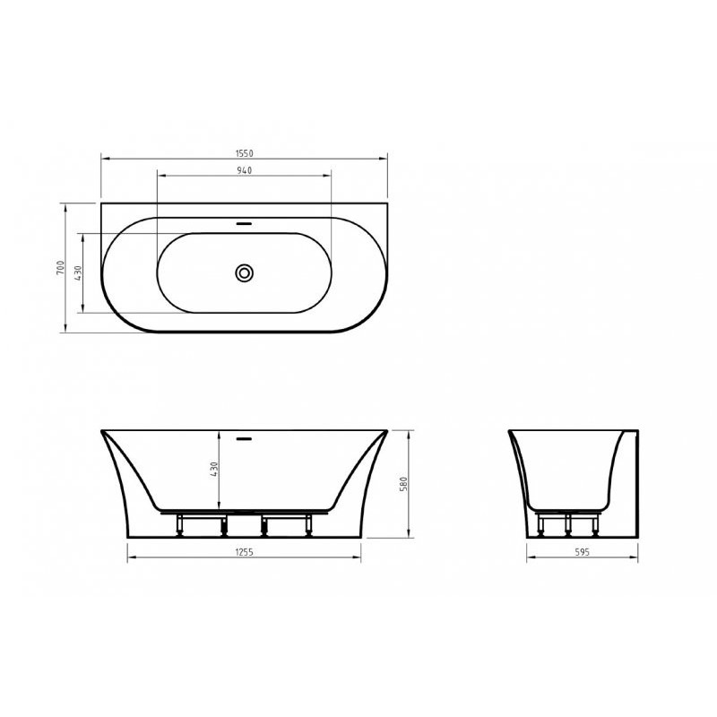 Акриловая ванна пристенная белая 155x70см Belbagno BB711-1550-700
