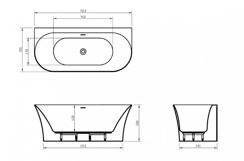 Акриловая ванна пристенная белая 155x70см Belbagno BB711-1550-700