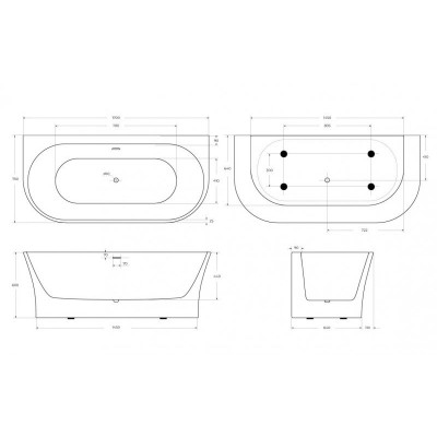 Акриловая ванна пристенная белая 170x75см Belbagno BB711-1700-750