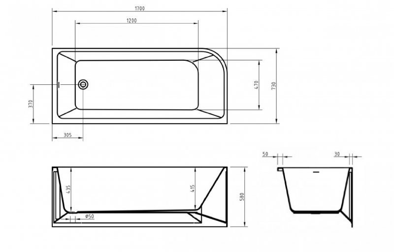 Акриловая ванна угловая белая 170x73см правая Belbagno BB712-1700-730-R