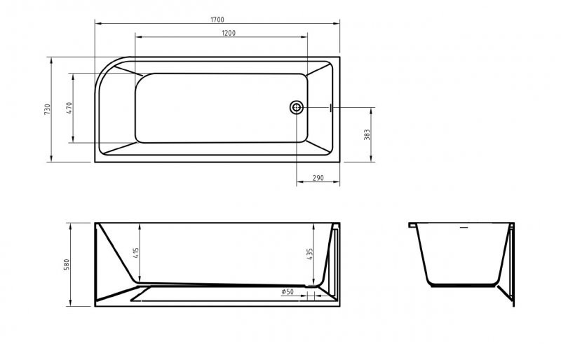 Акриловая ванна угловая белая 170x73см левая Belbagno BB712-1700-730-L
