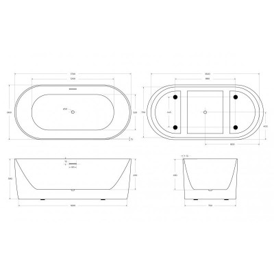 Акриловая ванна отдельностоящая белая 170x80см Belbagno BB411-1700-800