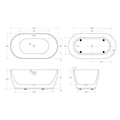 Акриловая ванна отдельностоящая белая 150x80см Belbagno BB413-1500-800