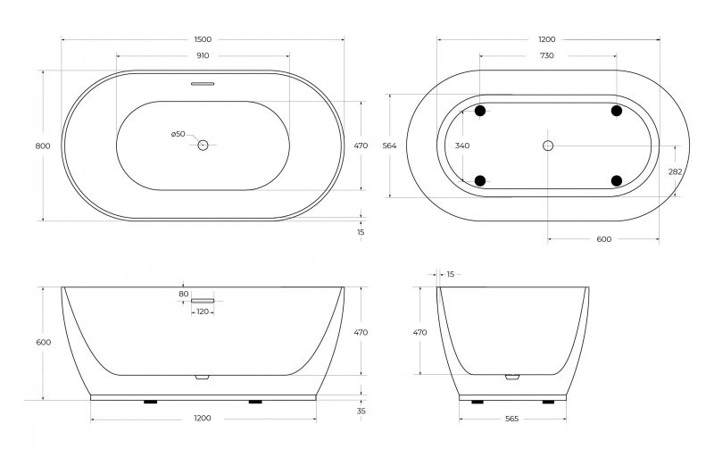 Акриловая ванна отдельностоящая белая 150x80см Belbagno BB413-1500-800