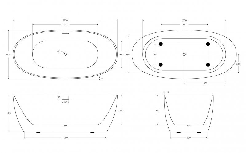 Акриловая ванна отдельностоящая белая 170x80см Belbagno BB414-1700-800