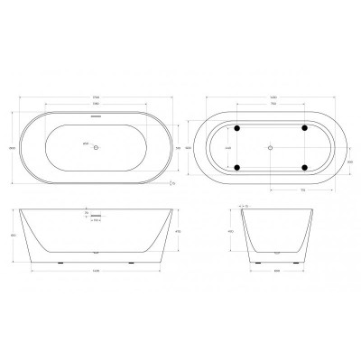 Акриловая ванна отдельностоящая белая 170x80см Belbagno BB416-1700-800