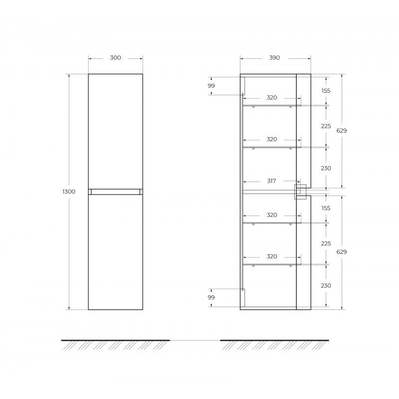 Шкаф-пенал для ванны подвесной серый матовый 30см Cezares Vague 44326
