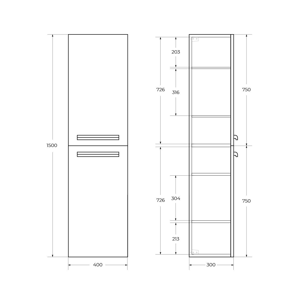 Шкаф-пенал для ванны подвесной графит 40см Cezares ECO ECO-1500-2A-SC-GR-P
