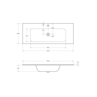 Раковина из искусственного мрамора встраиваемая белая 120x48см Cezares CZR-1200/480-LV-MR-ECO
