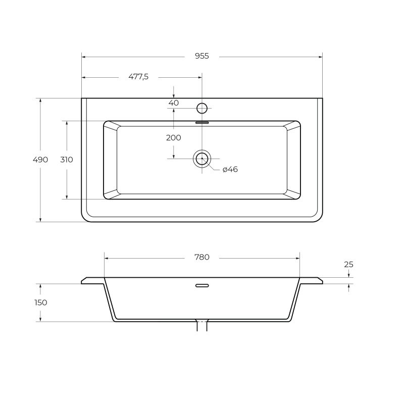 Раковина из искусственного мрамора встраиваемая белая 95x49см Cezares 50264
