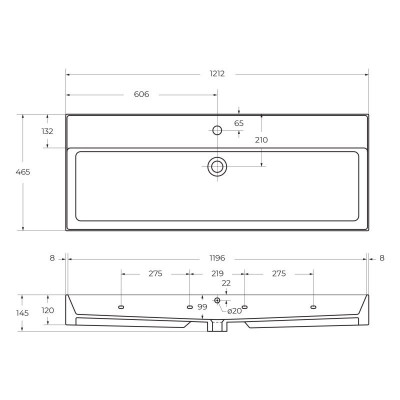 Раковина керамика встраиваемая белая 120x46см Cezares CZR-MIL-120-LVB