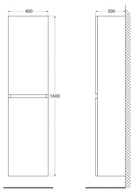 Шкаф-пенал для ванны подвесной черный 40см Cezares MOLVENO MOLVENO-1600-2A-SC-NR