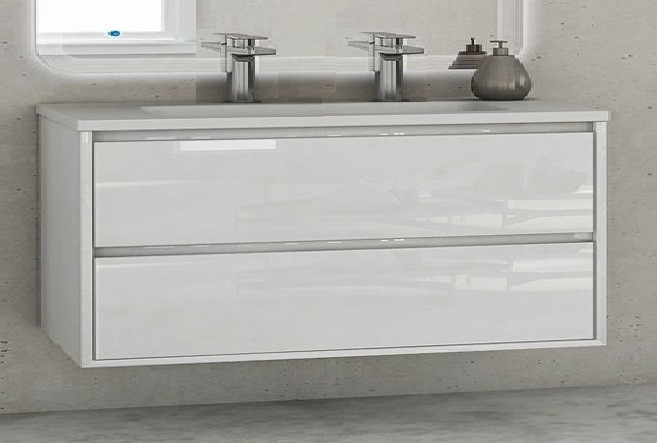 Тумба под раковину две чаши подвесная белая 120см Cezares GLASS 41809