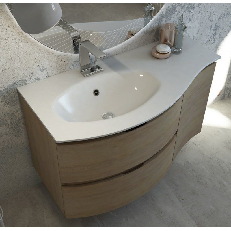 Раковина стеклянная встраиваемая белая, чаша слева 104x53см Cezares 82409