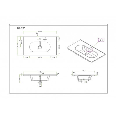 Раковина керамическая встраиваемая белая 91x46см Belbagno LOV-900-LVB