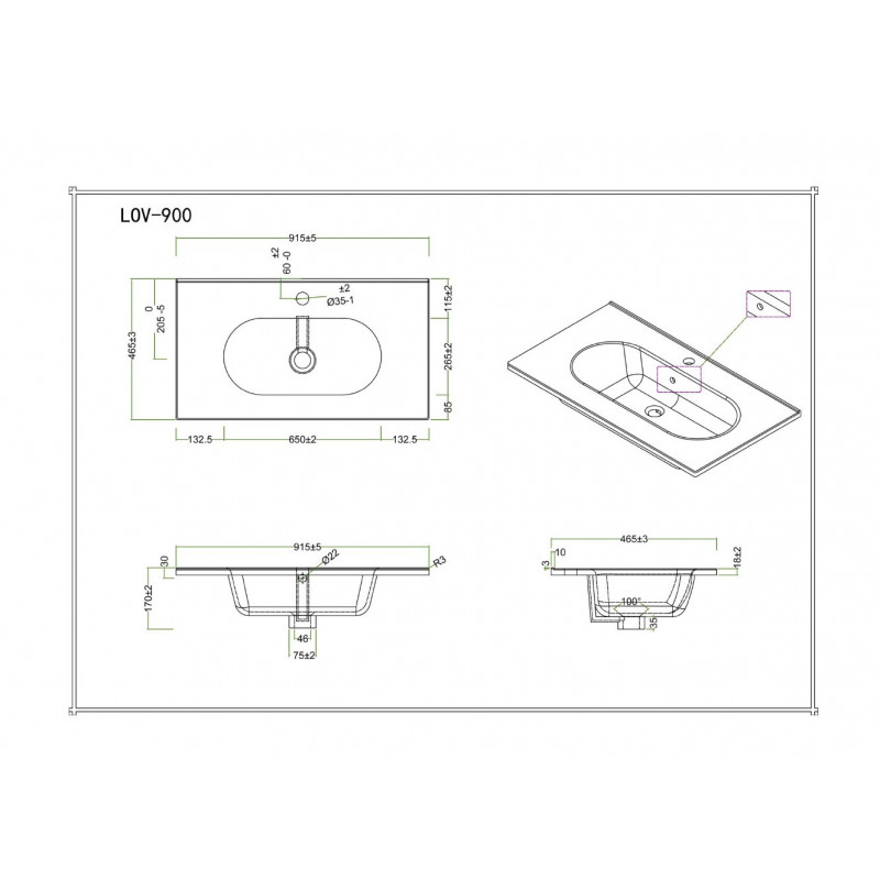 Раковина керамическая встраиваемая белая 91x46см Belbagno LOV-900-LVB