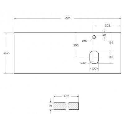 Столешница из МДФ белая глянцевая правая 1204x462мм, Belbagno EK-120-AS-BL-R