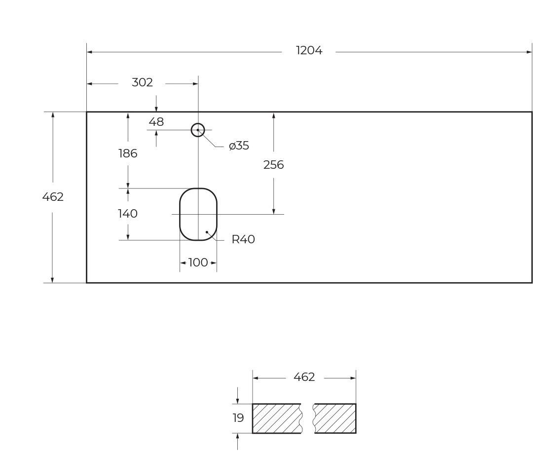 Столешница из МДФ белая матовая левая 1204x462мм, Belbagno EK-120-AS-BO-L