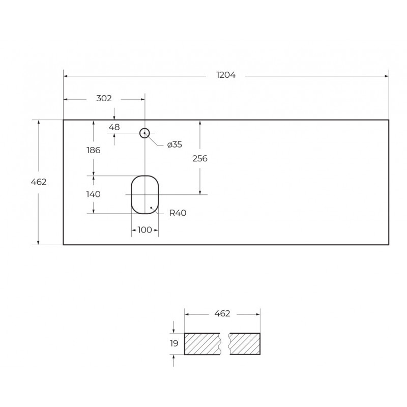 Столешница из МДФ белая глянцевая левая 1204x462мм, Belbagno EK-120-AS-BL-L