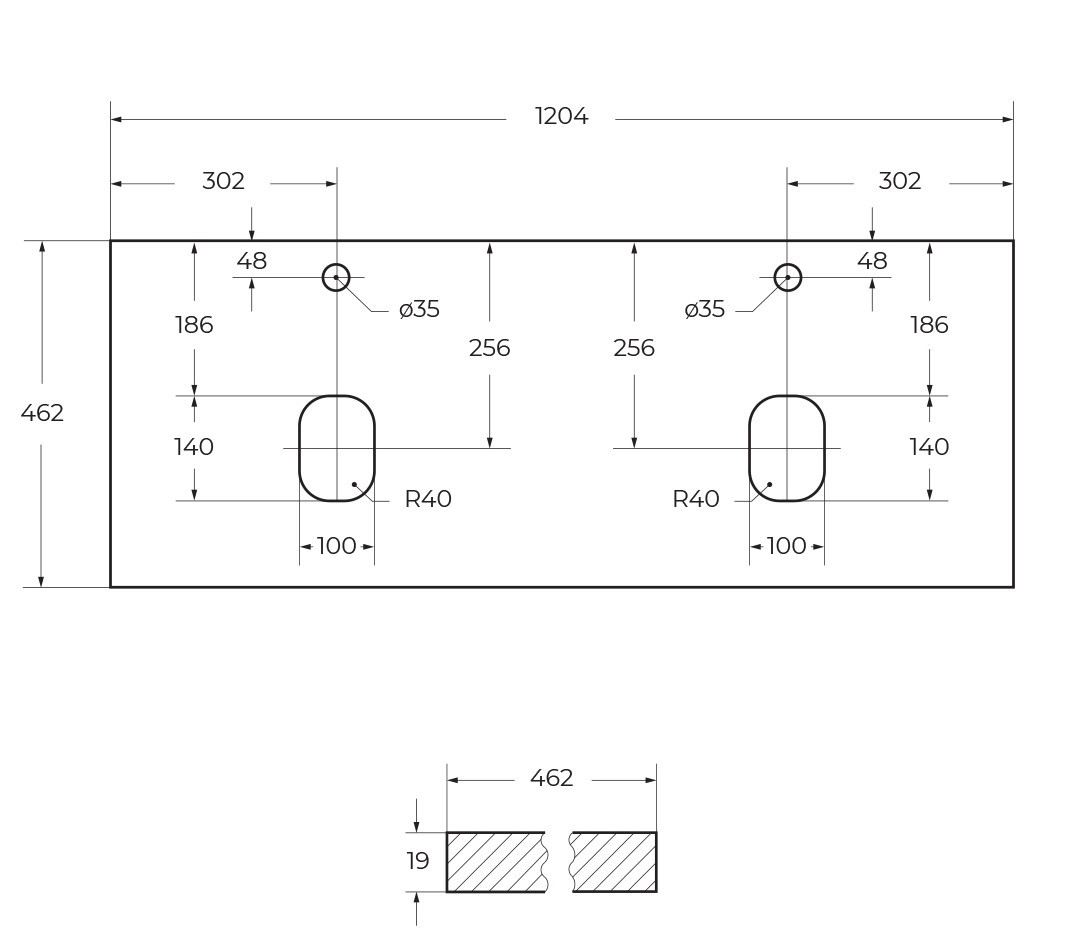 Столешница из МДФ двойная белая матовая 1204x462мм, Belbagno EK-120-2-BO