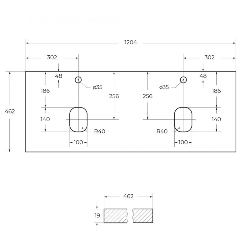 Столешница из МДФ двойная белая глянцевая 1204x462мм, Belbagno EK-120-2-BL