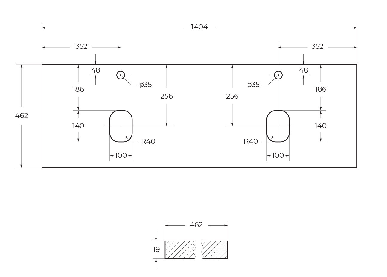 Столешница из МДФ двойная белая глянцевая 1404x462мм, Belbagno EK-140-2-BL