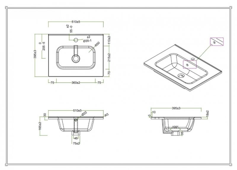 Раковина керамическая встраиваемая белая 51x39см Belbagno BB500/390ETL