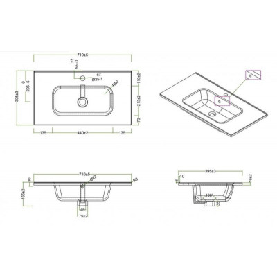 Раковина керамическая встраиваемая белая 71x39см Belbagno BB700/390ETL