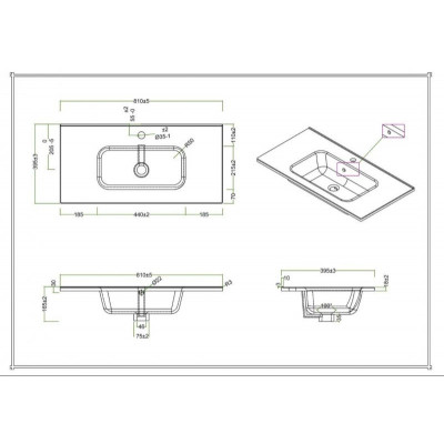 Раковина керамическая встраиваемая белая 81x39см Belbagno BB800/390ETL