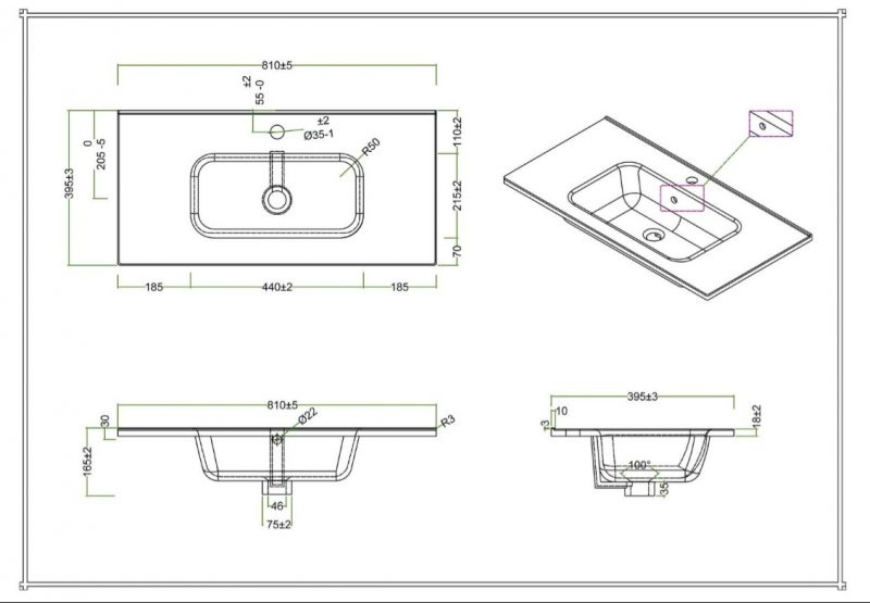 Раковина керамическая встраиваемая белая 81x39см Belbagno BB800/390ETL