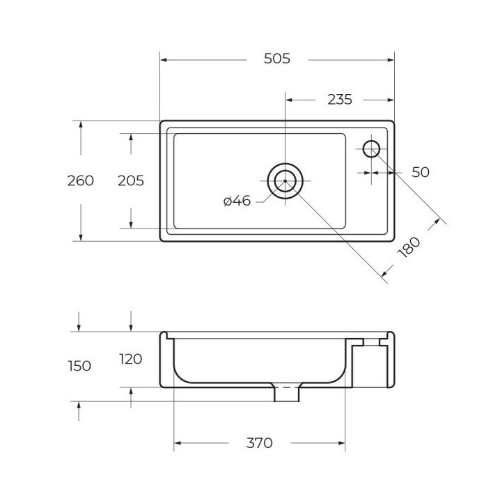 Раковина керамическая встраиваемая белая 50x28см Belbagno 7045-KL