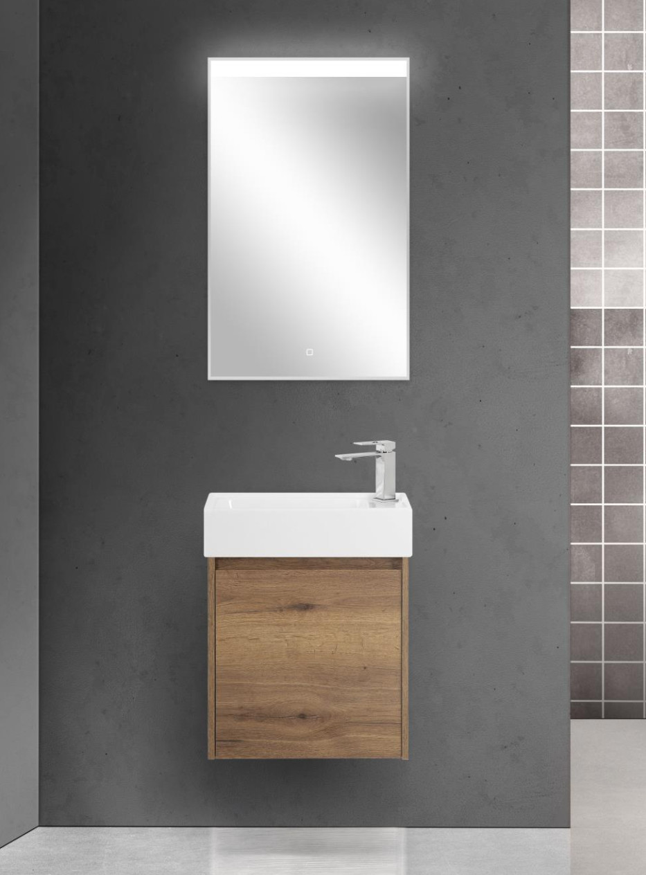 Тумба под раковину подвесная табачный дуб 49см левая Belbagno KRAFT KRAFT MINI-500/260-1A-SO-RT-L