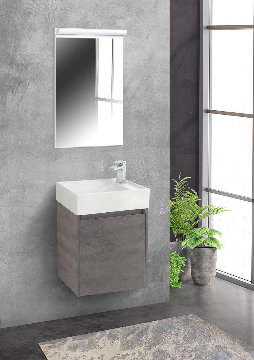 Тумба под раковину подвесная серый цемент 49см правая Belbagno KRAFT MINI-500/260-1A-SO-CG-R