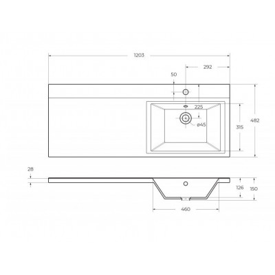 Раковина из литьевого мрамора встраиваемая белая 120x48см правая Belbagno BB1200/480-LV-MR-R