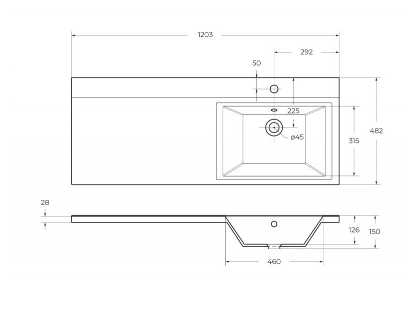 Раковина из литьевого мрамора встраиваемая белая 120x48см правая Belbagno BB1200/480-LV-MR-R