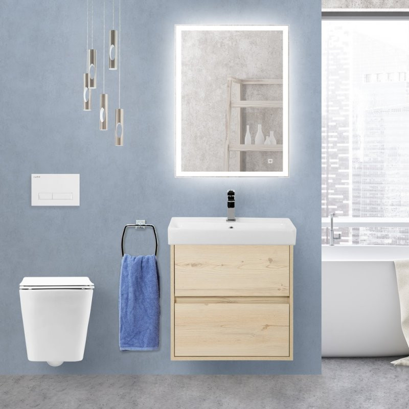 Тумба под раковину подвесная светлое дерево 47см Belbagno NEON-500-2C-SO-PB