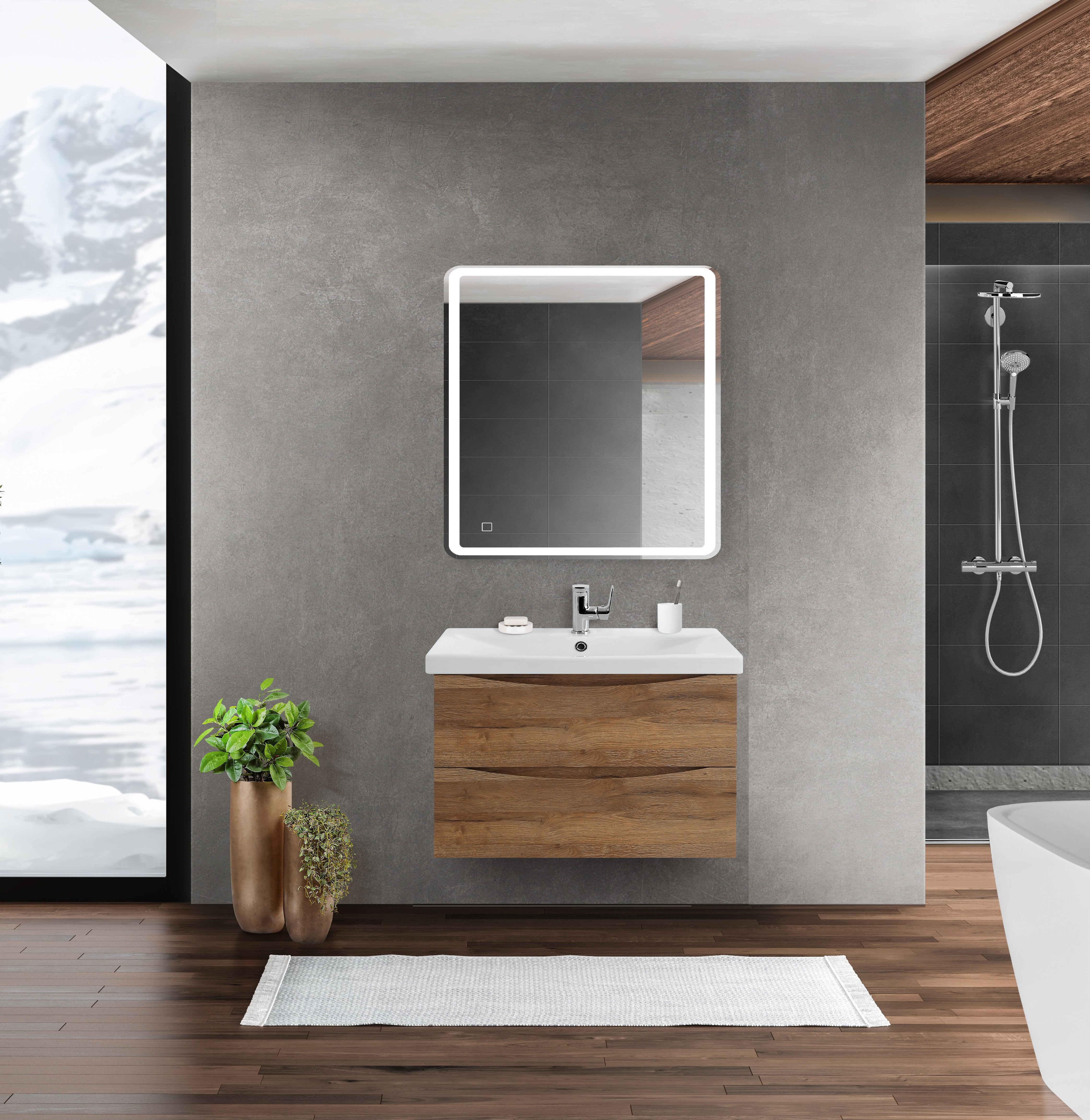 Тумба под раковину подвесная дуб рустикальный 66см Belbagno MARINO-CER-700-2C-SO-RR-P