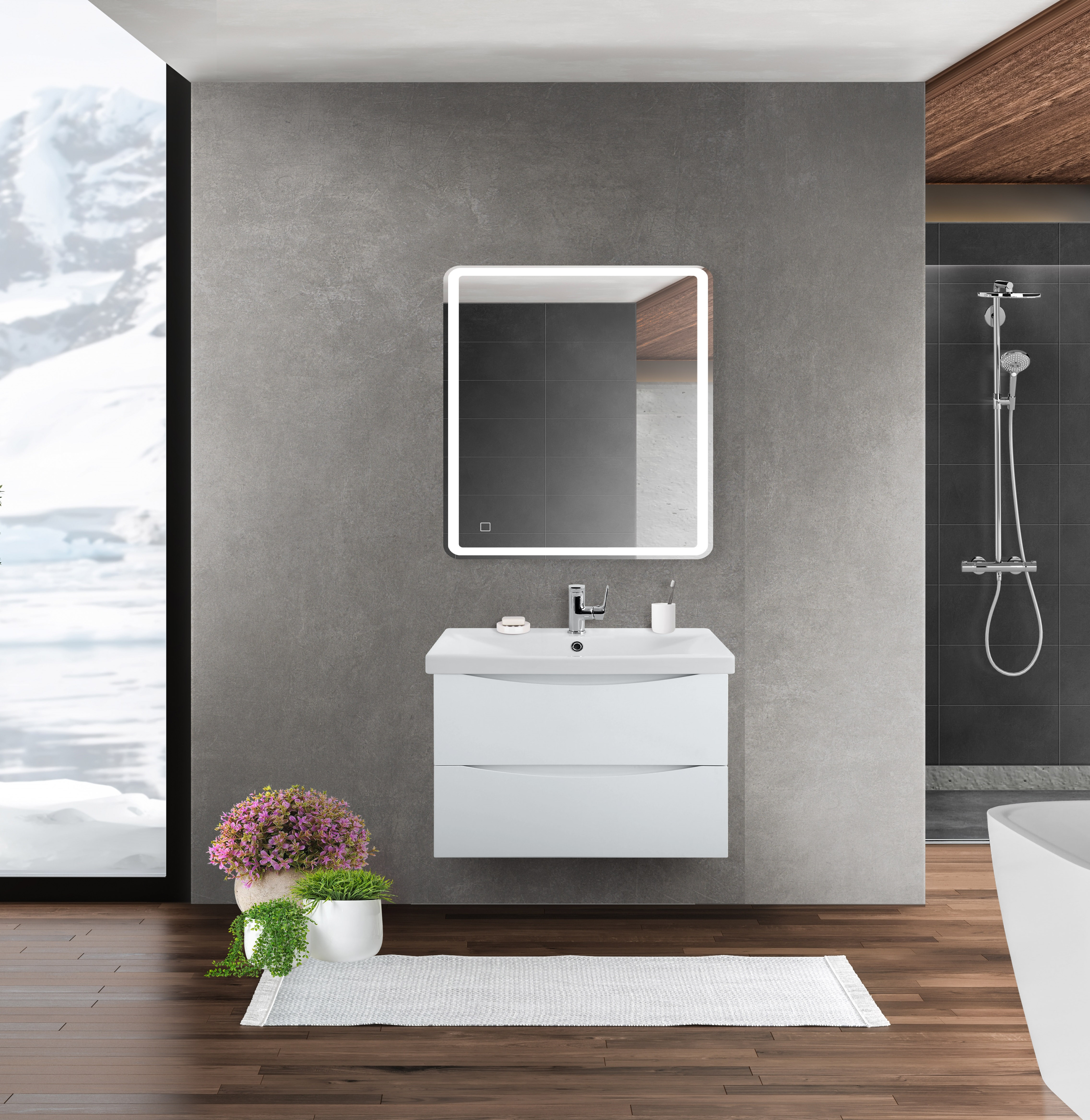 Тумба под раковину подвесная белая матовая 66см Belbagno MARINO-CER-700-2C-SO-BO-P