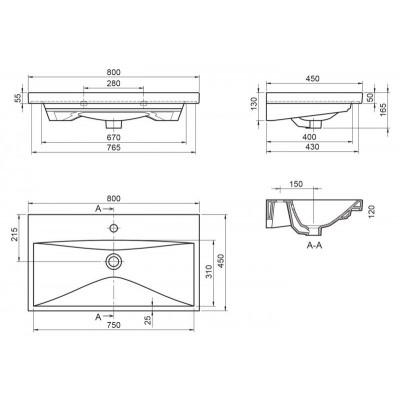 Раковина керамическая встраиваемая белая 80x45см Belbagno BB-0322-80-LVB