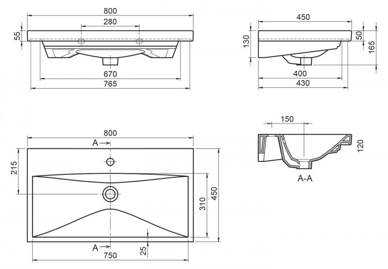 Раковина керамическая встраиваемая белая 80x45см Belbagno BB-0322-80-LVB