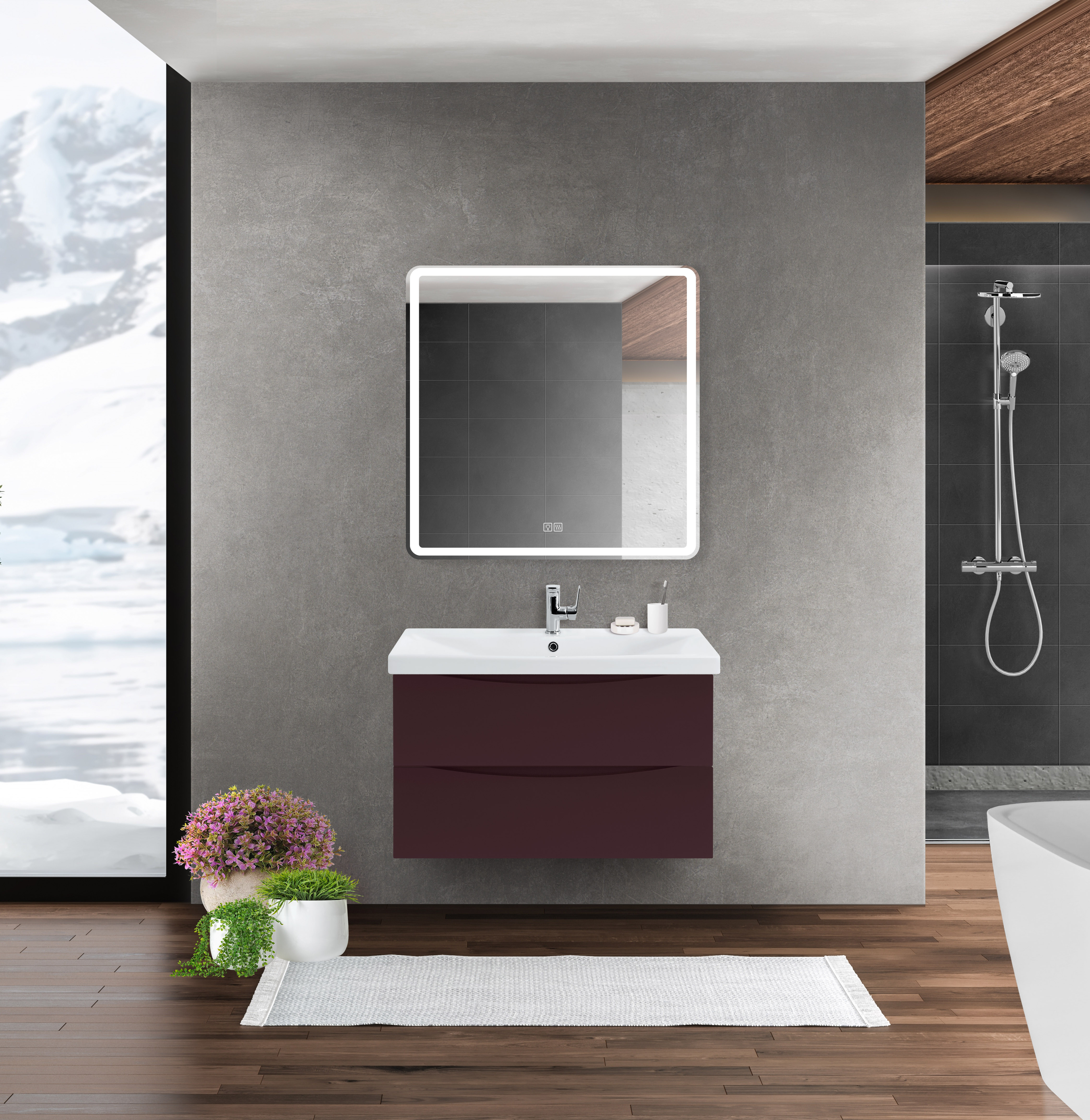 Тумба под раковину подвесная бордовая 87см Belbagno MARINO-CER-900-2C-SO-BRDL-P