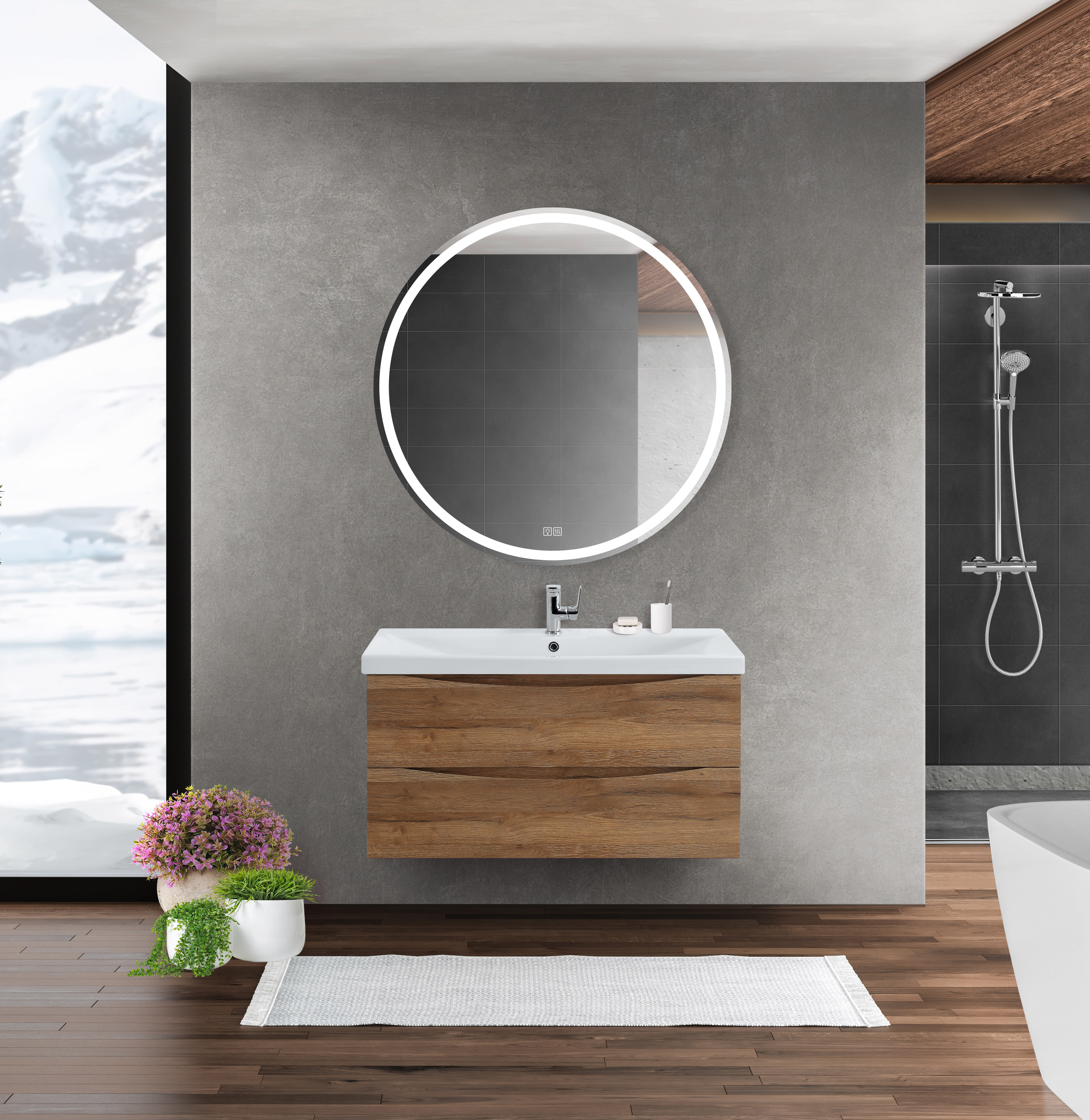 Тумба под раковину подвесная дуб рустикальный 96см Belbagno MARINO-CER-1000-2C-SO-RR-P