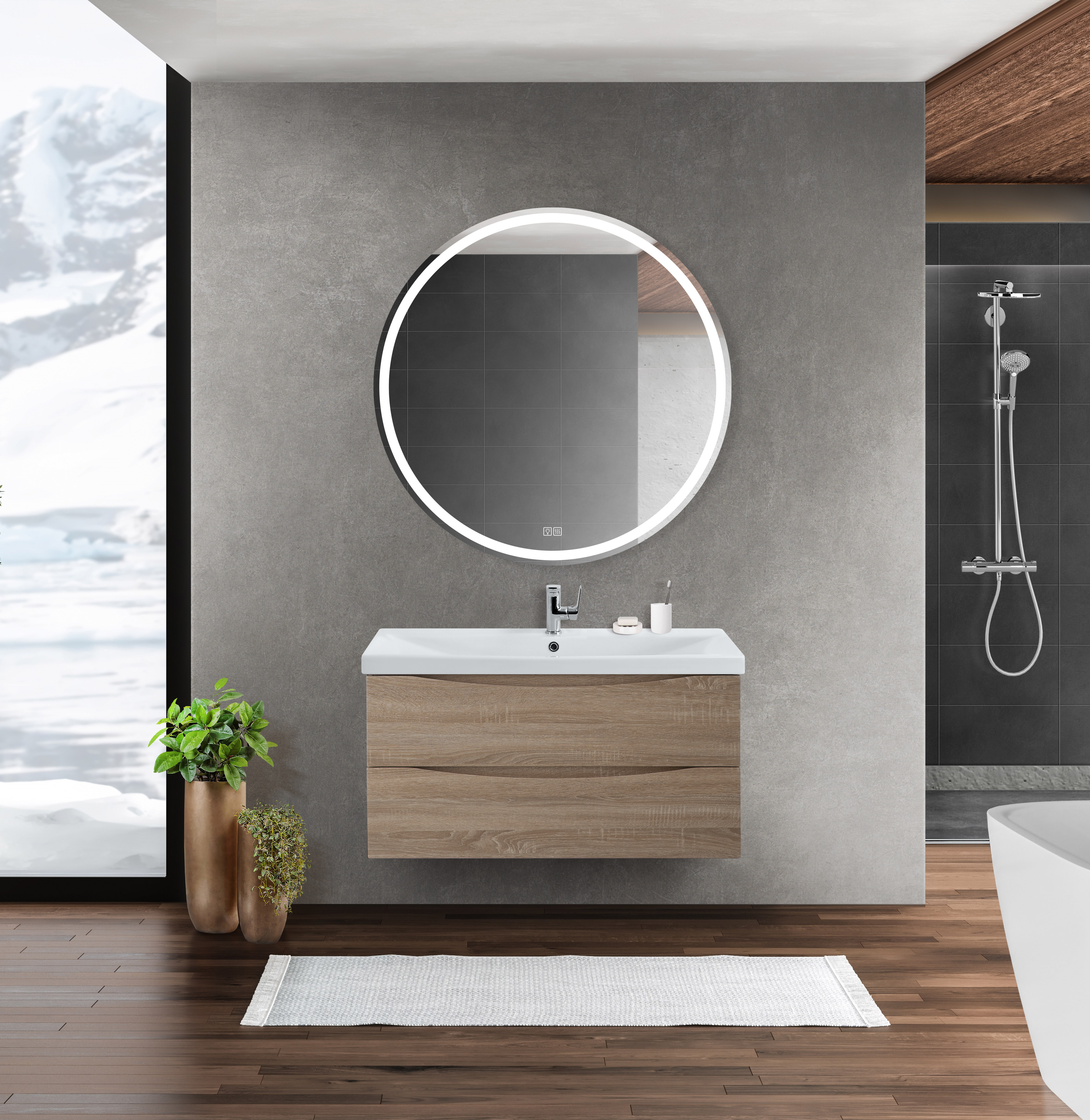 Тумба под раковину подвесная светлое дерево 96см Belbagno MARINO-CER-1000-2C-SO-WO-P