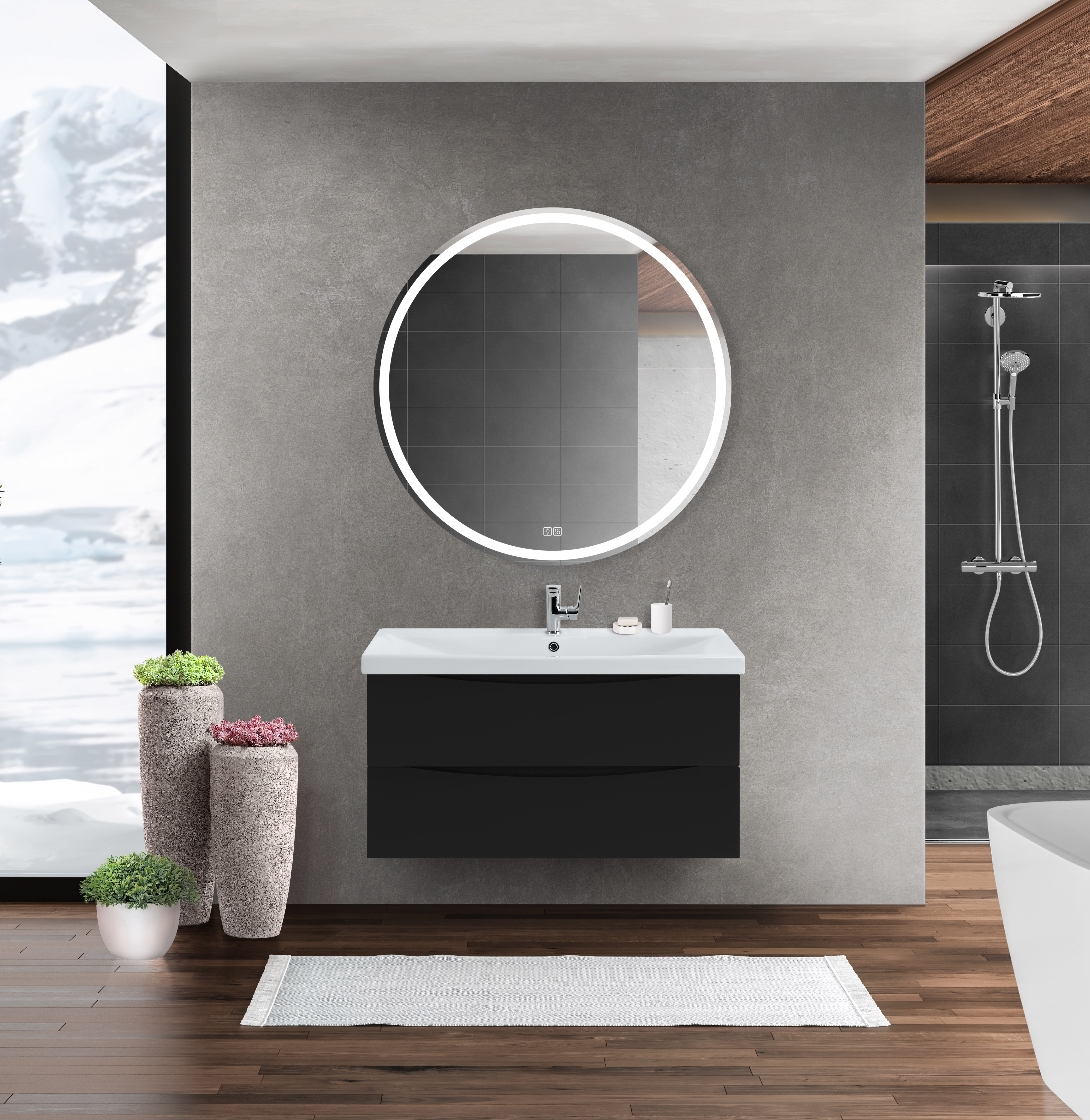 Тумба под раковину подвесная черная 96см Belbagno MARINO-CER-1000-2C-SO-NL-P