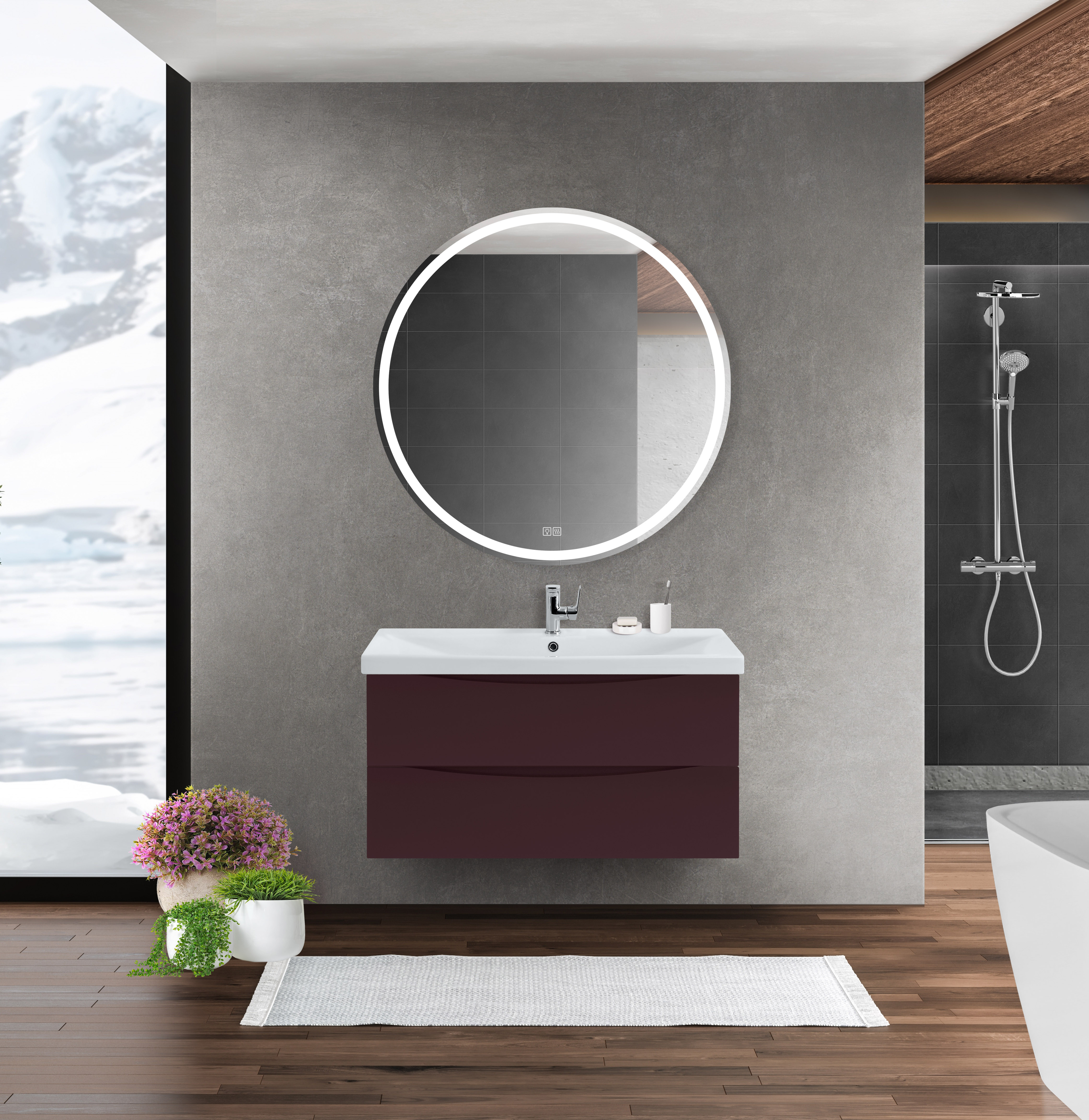 Тумба под раковину подвесная бордовая 96см Belbagno MARINO-CER-1000-2C-SO-BRDL-P
