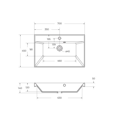 Раковина из литьевого мрамора встраиваемая белая 70x45см Belbagno BB700/450-LV-MR-AST