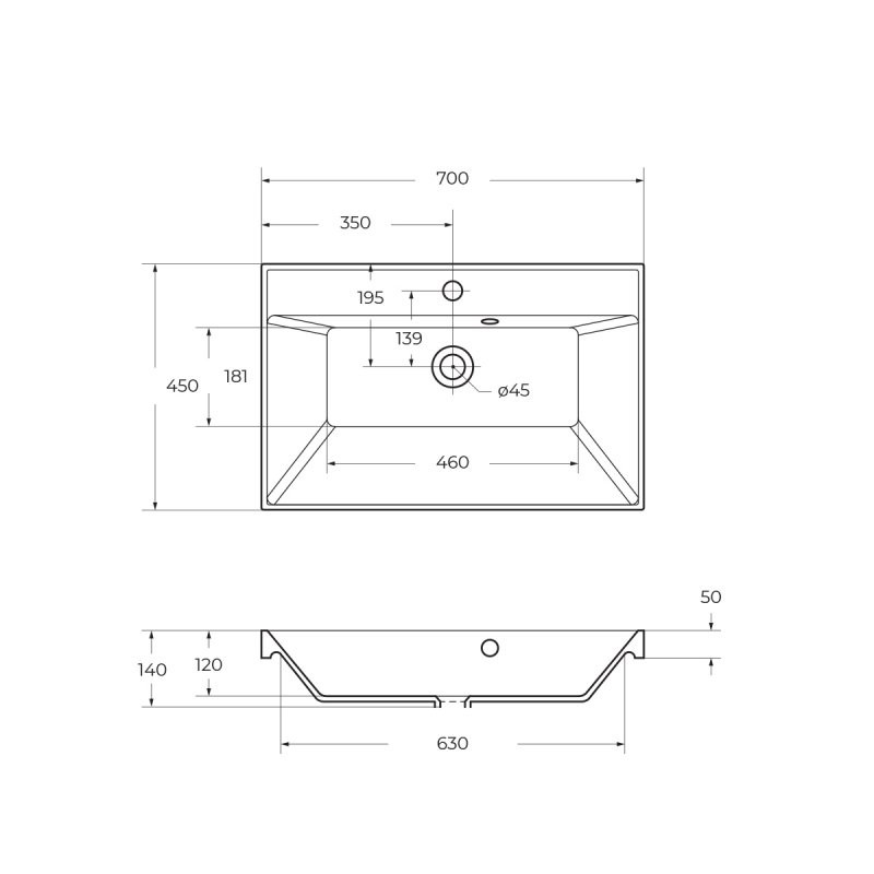 Раковина из литьевого мрамора встраиваемая белая 70x45см Belbagno BB700/450-LV-MR-AST