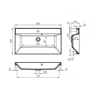 Раковина из литьевого мрамора встраиваемая белая 80x45см Belbagno BB800/450-LV-MR-AST